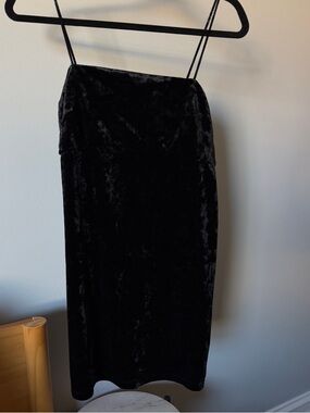 Topshop Black Velvet Slip Dress with Slim Straps